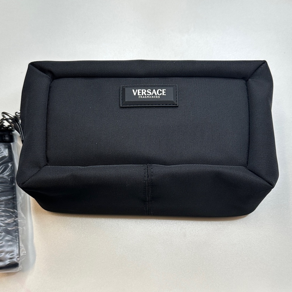 Versace Black Men's Toiletry Pouch puffer style red inside never used!